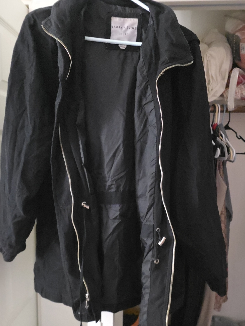 Larry Levine Black Hooded Zip-Front Utility Jacket